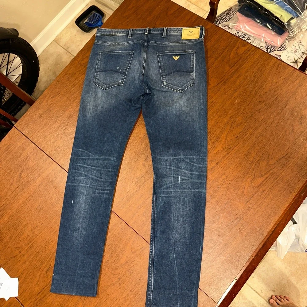 Armani Jeans Mens Slim Fit Distressed Medium Wash Eagle Logo 36x33 or 36 NWOT